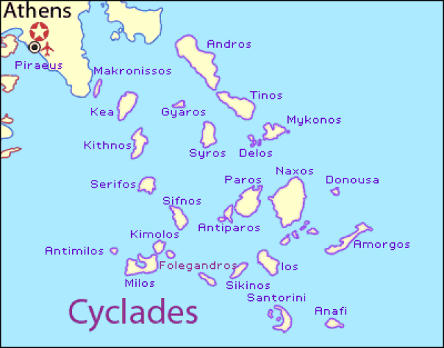 Mapa das Ilhas Cíclades 