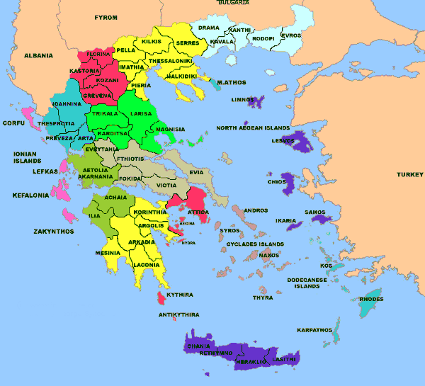 Mapa das ilhas Gregas